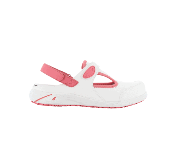 Carly Theatre Nurse Shoe in white with fuchsia