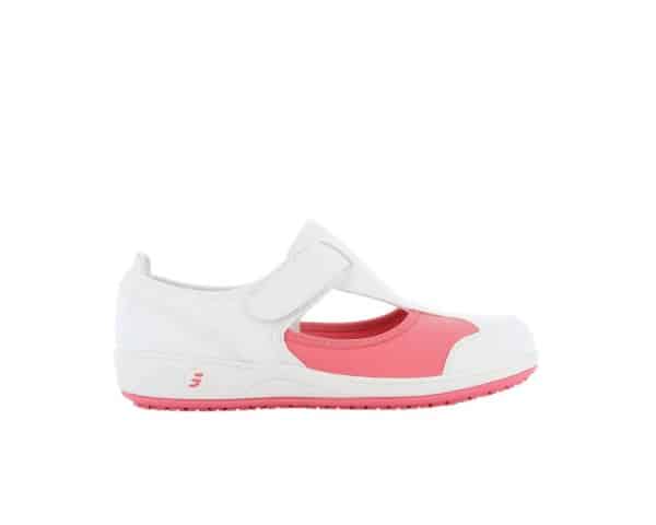 Camille Nurse Shoes in white with fuchsia