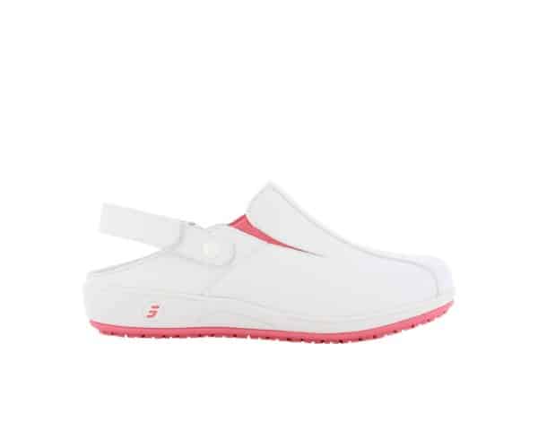 Carinne Nurses Clog in White with Fuchsia