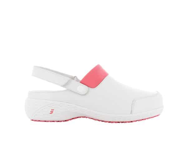 Sheila Nursing Clog in White with Fuchsia