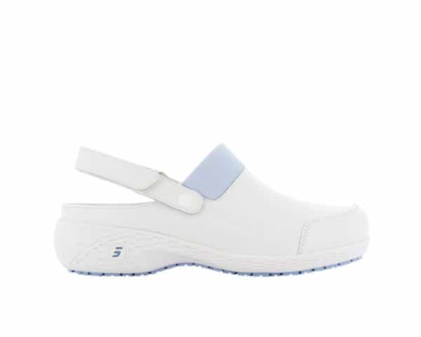 Sheila Nursing Clog in White with Light Blue Trim