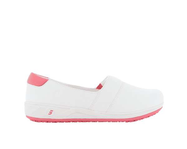 Sophie Slip-on Shoes for Nurses in White with Fuchsia
